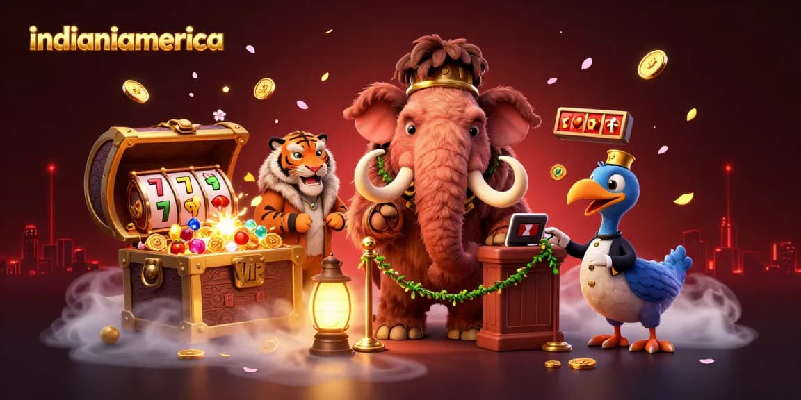 Experience excitement at indianiamerica with a vibrant cartoon casino scene featuring unique characters and dynamic game elements.