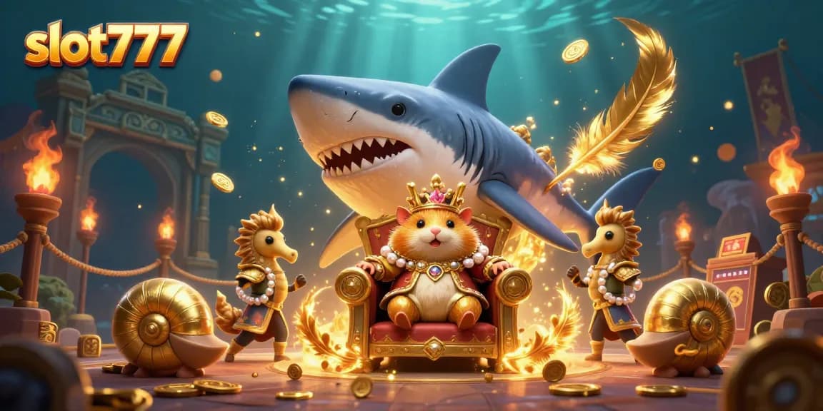 Spin the slot777 reels with vibrant visuals of a golden hamster king and casino elements.