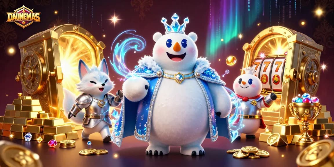 Experience DAUNEMAS gaming magic as the ice king polar bear and silver snow fox unveil golden treasures.