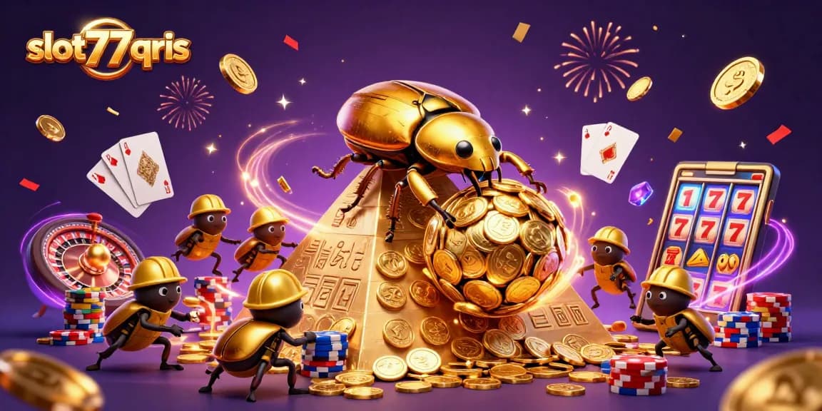 Engage in thrilling gaming with slot777qris, featuring colorful coins and exciting casino elements.