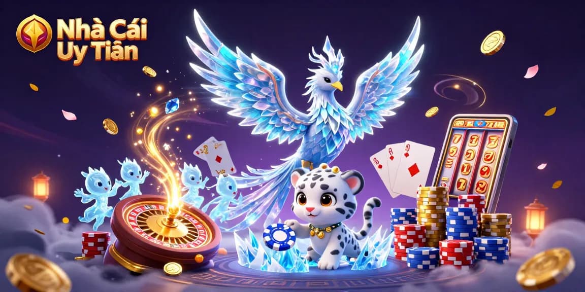 Play and win at Nhà Cái Uy Tín with an enchanting 3D illustration of casino characters and elements.