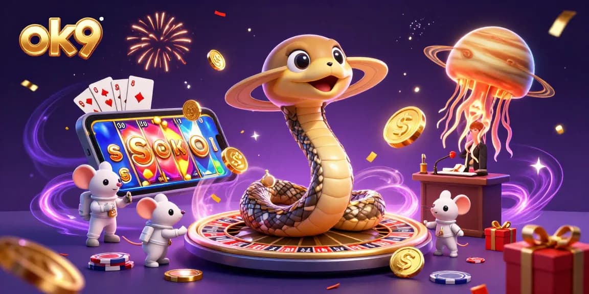 Bet and win big at ok9 with a cosmic roulette scene featuring vibrant game elements.