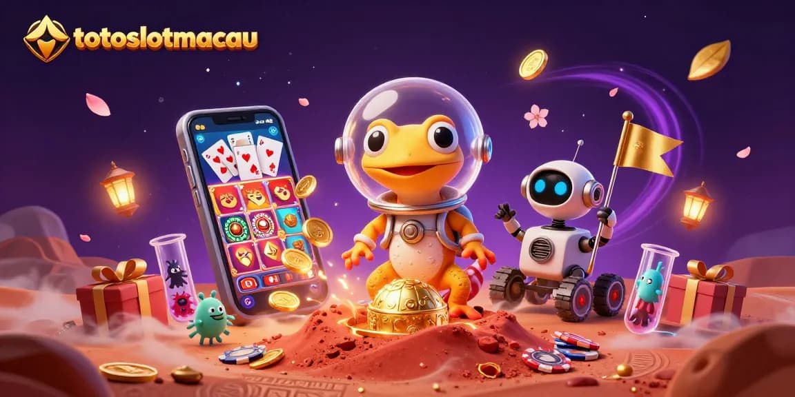 Experience thrilling moments at totoslotmacau with a vibrant scene depicting a Martian gecko discovering treasure.