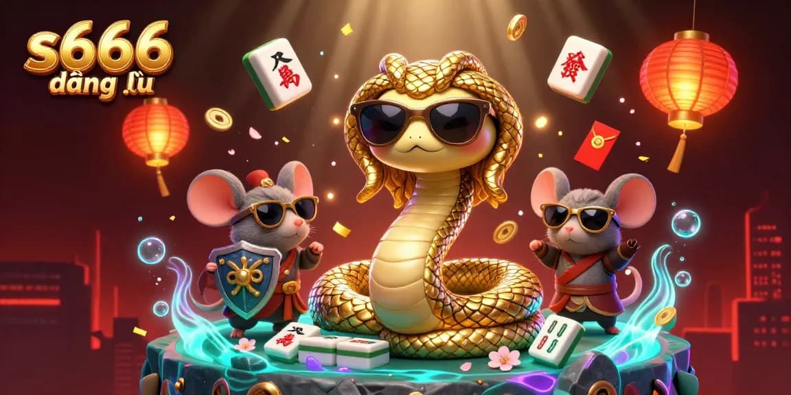 s666 đăng nhập highlights a vibrant casino scene with Medusa, a warrior mouse, and festive decorations embodying playful gambling excitement.