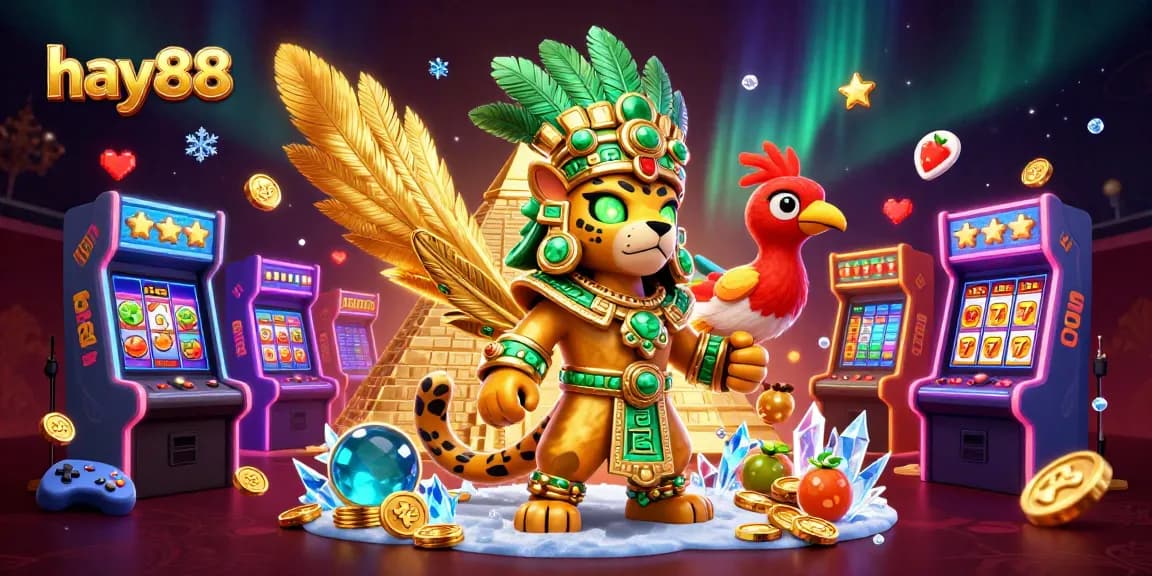 Experience the excitement of hay88 with a Mayan jaguar priest and vibrant casino elements.