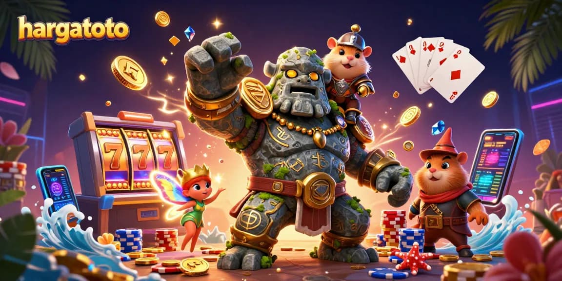 Experience the excitement of hargatoto with vibrant 3D characters celebrating slot wins and chaos.