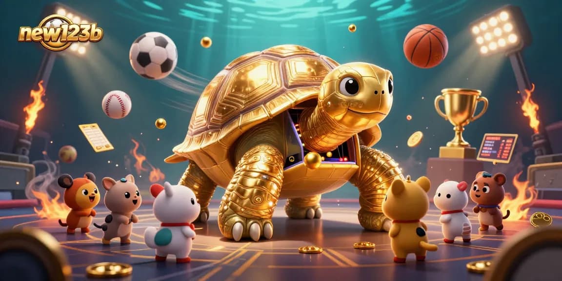 Experience thrilling gameplay at new123b casino with a dynamic 3D scene featuring exciting casino elements.