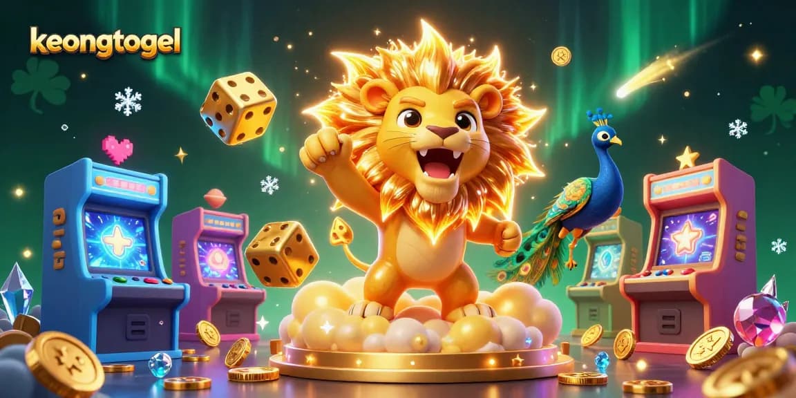 Engage with keongtogel and its vibrant casino scene featuring colorful games, characters, and golden visuals.