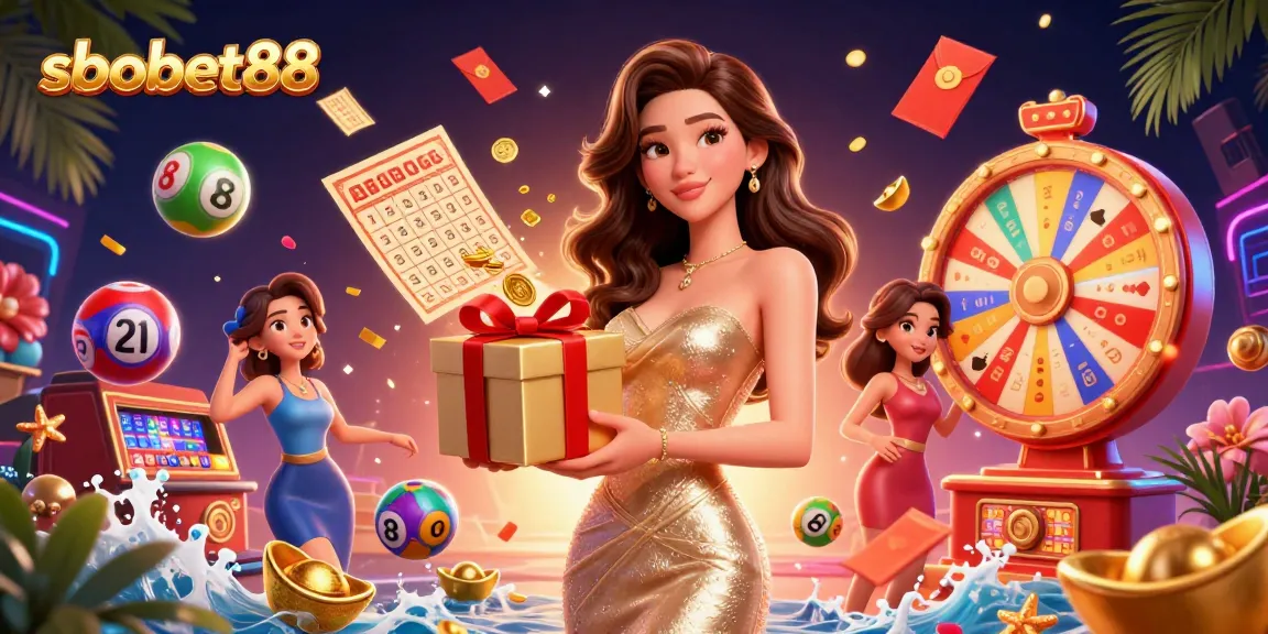 Engage in sbobet88 excitement with vibrant casino illustrations featuring a stunning Asian woman amidst festive decorations.