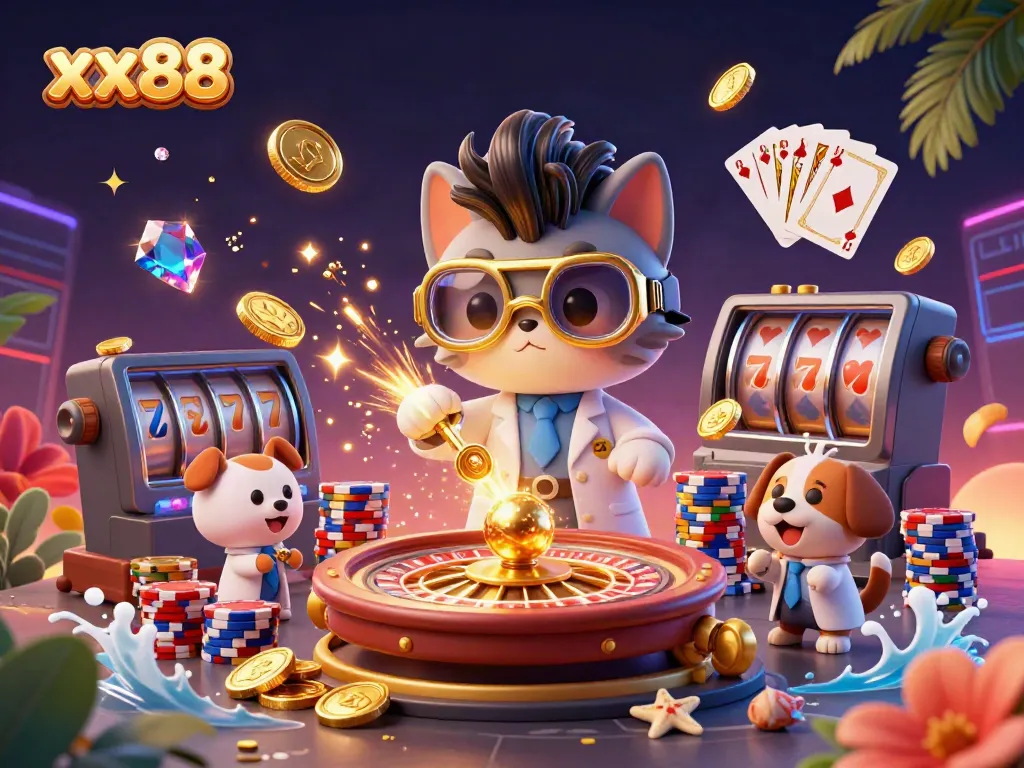Experience thrilling gameplay with xx88 in this vibrant 3D casino scene full of excitement and luxury.