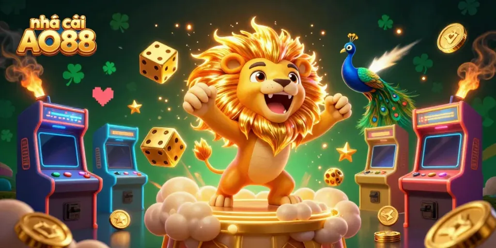 Engage with the energetic world of nhà cái AO88, showcasing vibrant gaming elements and dynamic character designs.