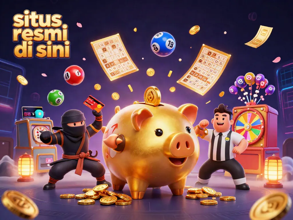 Engage with the exciting world of gambling at situs resmi di sini with vibrant casino elements and cartoon characters.