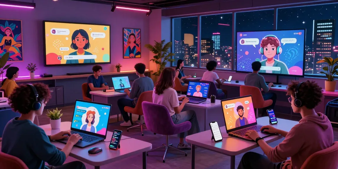 Engagement with NSFW AI chat platforms in a vibrant tech environment, showcasing interactive digital characters.