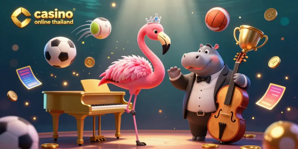 Engaging 3D illustration representing the lively atmosphere of casino online thailand with vibrant characters and elements.