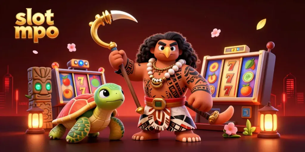 Experience vibrant slot mpo gameplay with Polynesian characters and colorful slot machine elements.