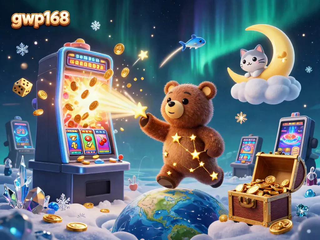 GWP168 mengajak pemain melihat kucing bulan dan beruang bintang berkumpul di jackpot mesin slot.