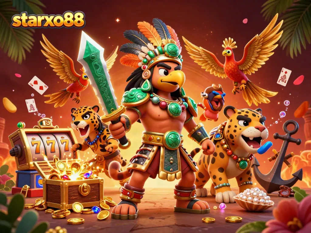 Engage with starxo88's vibrant slot gaming atmosphere featuring immersive characters and treasures.