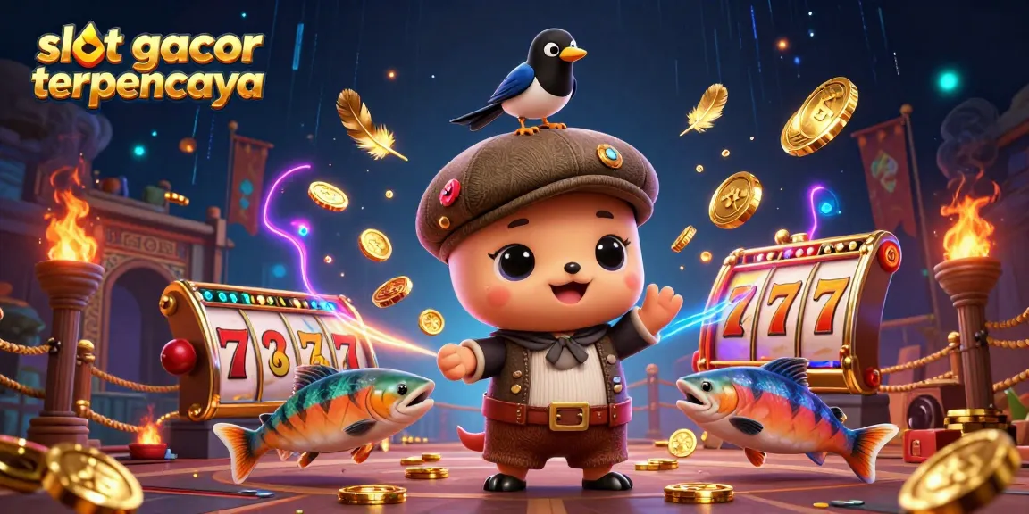 Permainan slot gacor terpercaya menampilkan karakter lucu dalam lingkungan kasino yang kaya.
