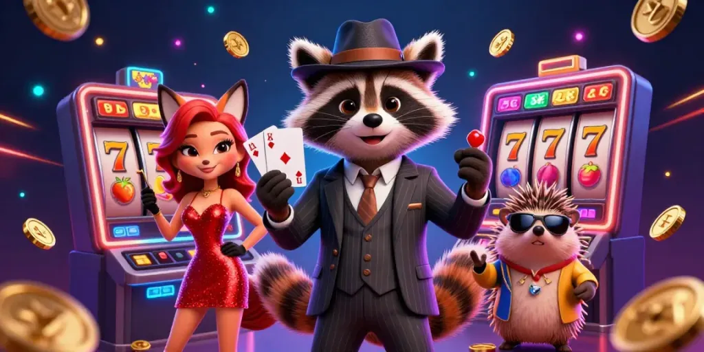 GWP168: Menang jackpot dengan raccoon bergaya dan teman fox di dunia kasino.