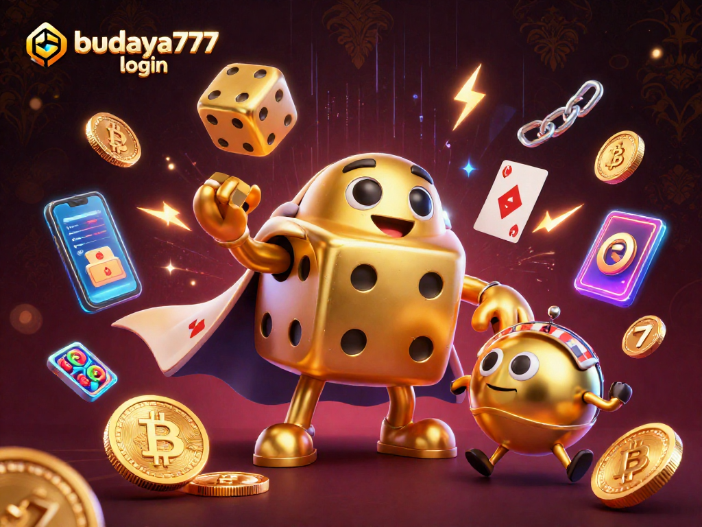Budaya777 login dengan dadu emas raksasa dan elemen kasino yang menarik.