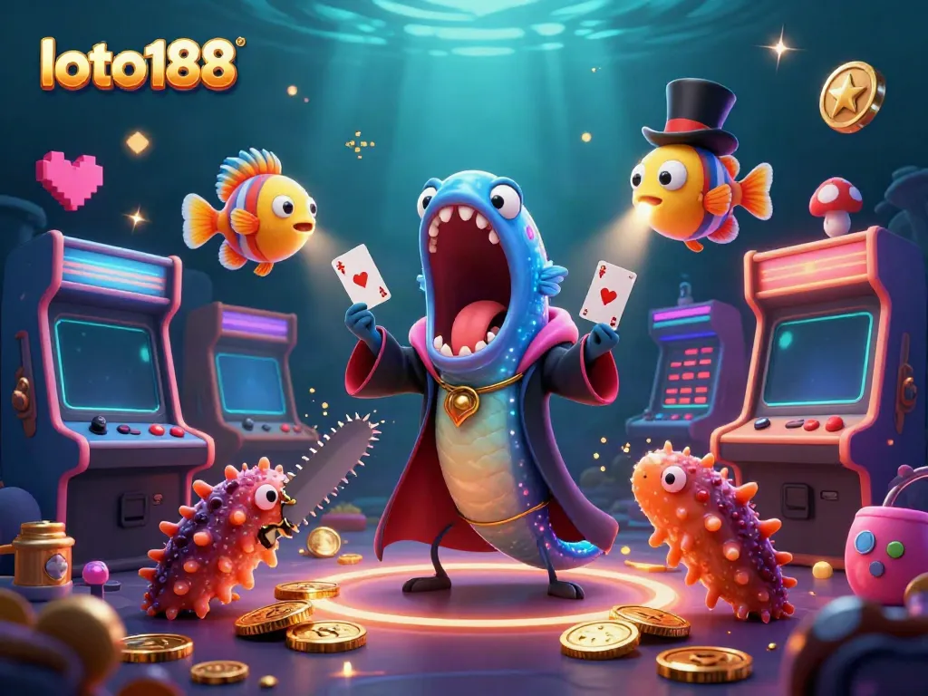 Experience loto188's magic through a vibrant world of colorful characters and casino elements.