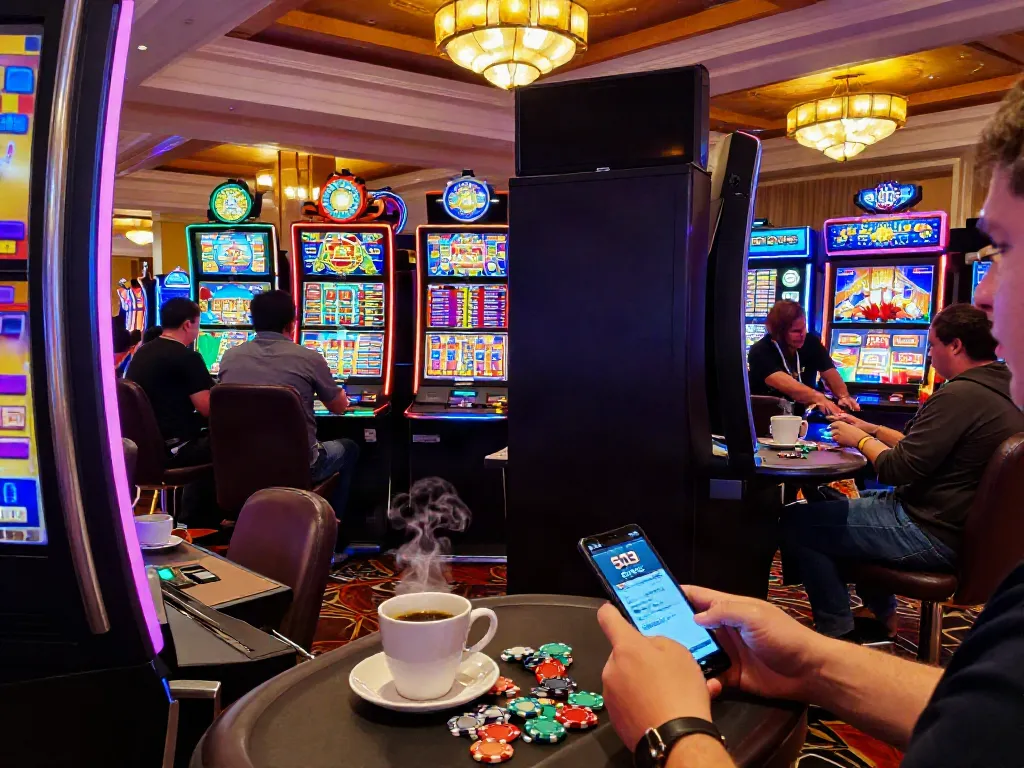 Players enjoying 513 Slots on colorful gaming machines in a lively casino.