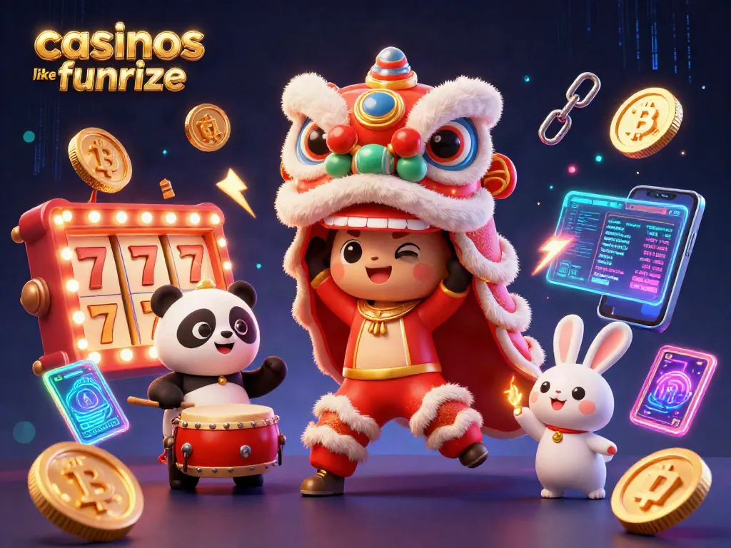 Play slots and win prizes with casinos like funrize in a vibrant 3D illustration featuring unique characters.