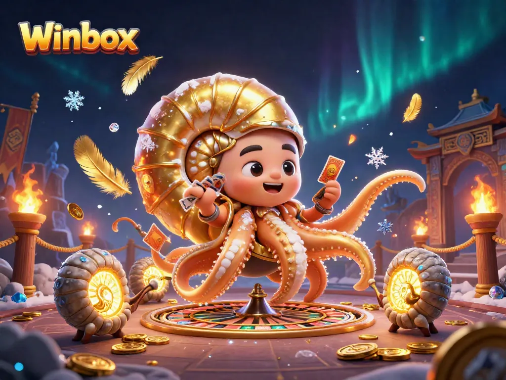 Engage with Winbox's thrilling gameplay featuring a giant nautilus and glowing ammonites in an energetic gambling atmosphere.