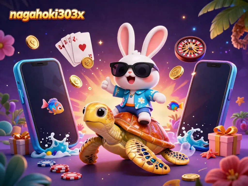 Nagahoki303x menawarkan permainan slot yang mengasyikkan bersama kelinci lucu dan kura-kura emas dalam suasana tropis.