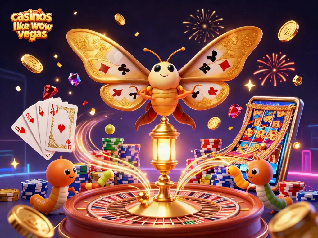 Play slots like casinos like wow vegas with golden moths, coins, and dynamic casino elements