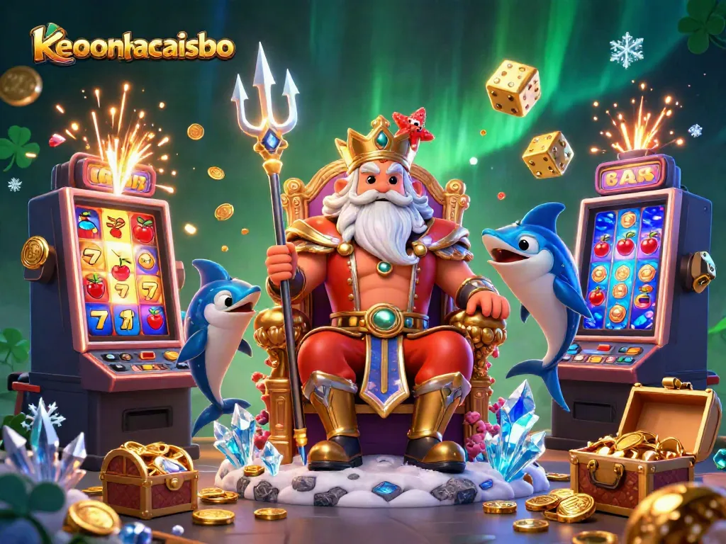 Experience the excitement of keonhacaisbo with Neptune, samurai, and treasures in a captivating casino scene.