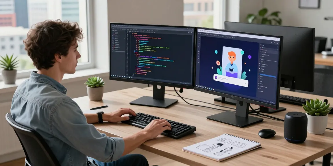 Engaging workspace for crushon ia AI character development showcasing code and designs in a tech-savvy environment.