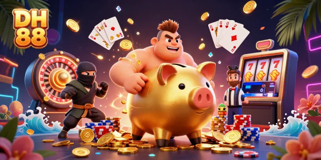 Experience excitement with DH 88 in this vibrant casino illustration featuring dynamic gaming elements.
