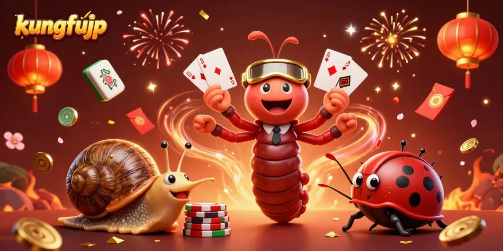 Kombinasikan kungfujp dengan dealer kartun dan simbol slot yang mengesankan dalam suasana meriah.
