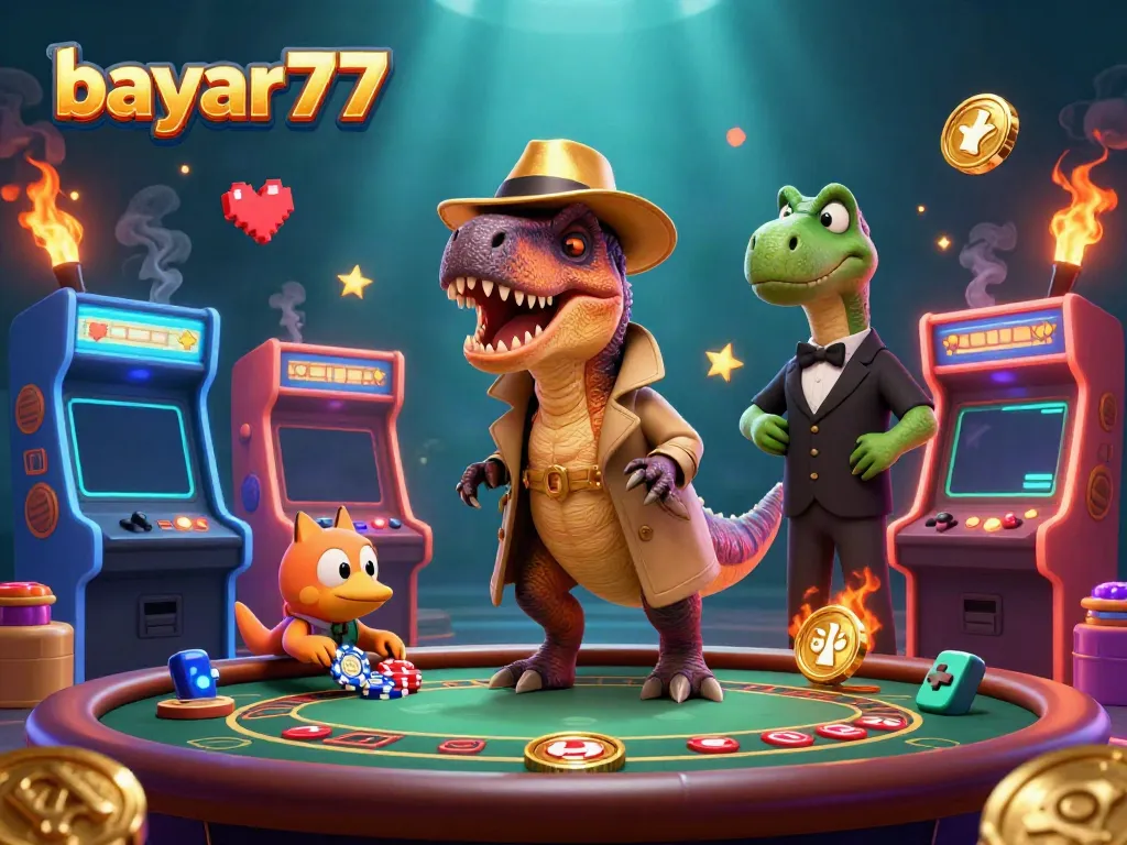 Experience thrilling gameplay with bayar77 as the sly velociraptor card counter navigates a casino scene.