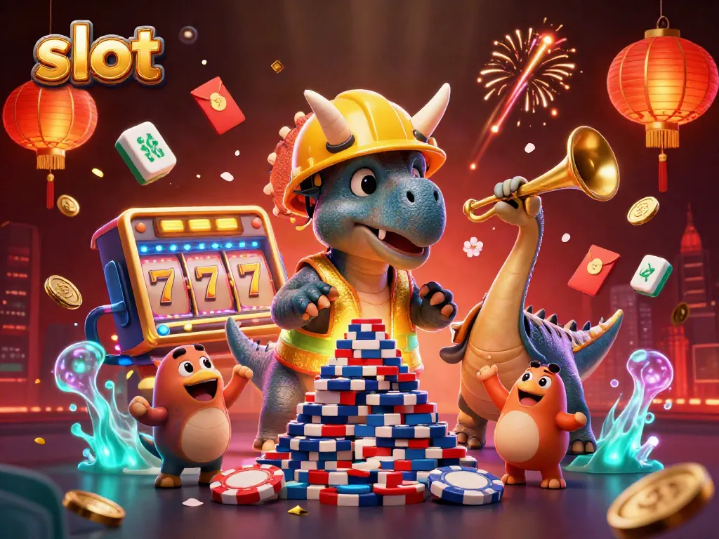 Mengganti slot dengan keseruan, triceratops membangun piramida chip poker dikelilingi elemen permainan.