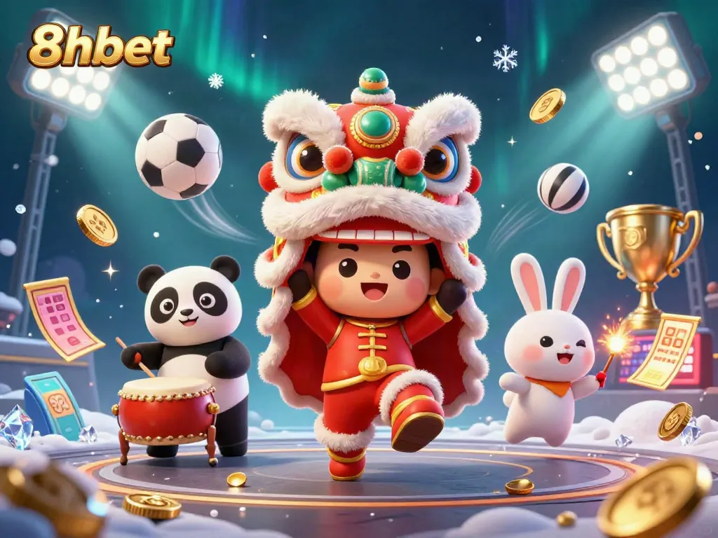 Play thrilling games at 8xbet with vibrant imagery of a lion dance celebrating winning opportunities!
