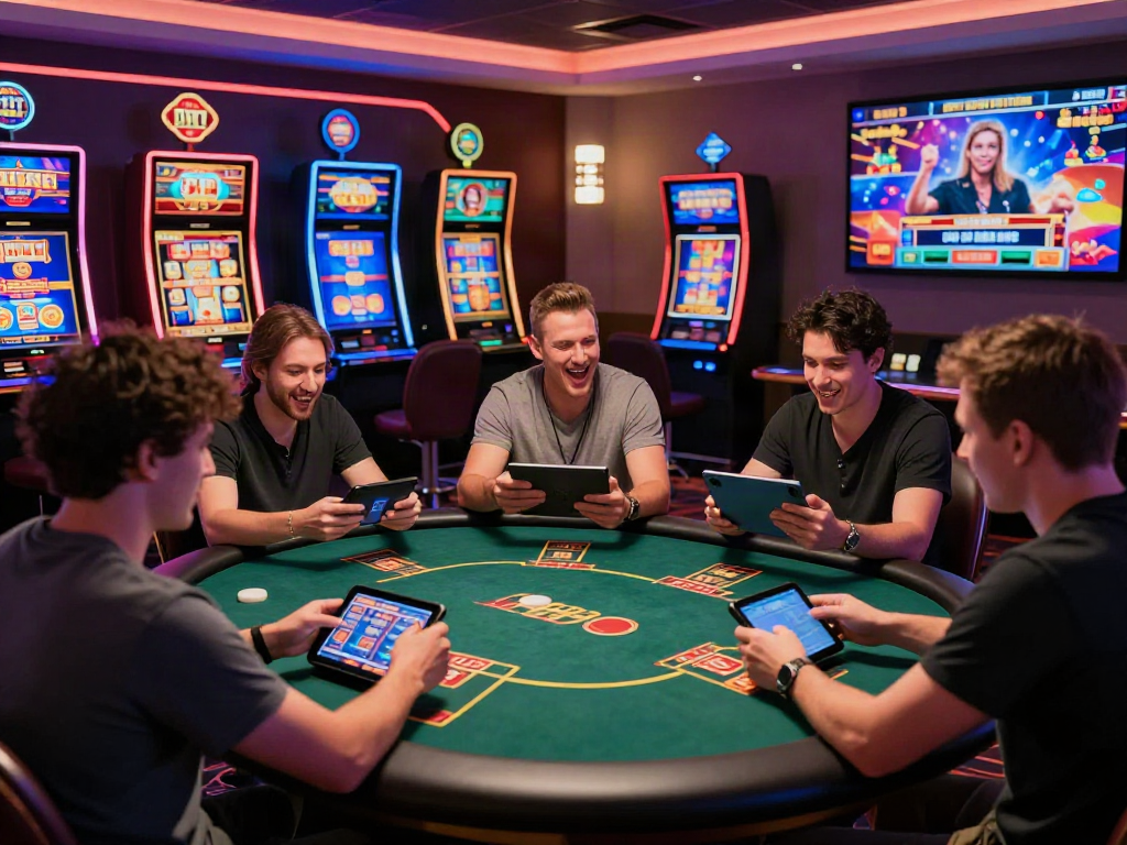 Players enjoying ALO8 on a vibrant online casino platform, showcasing excitement and modern gaming technology.