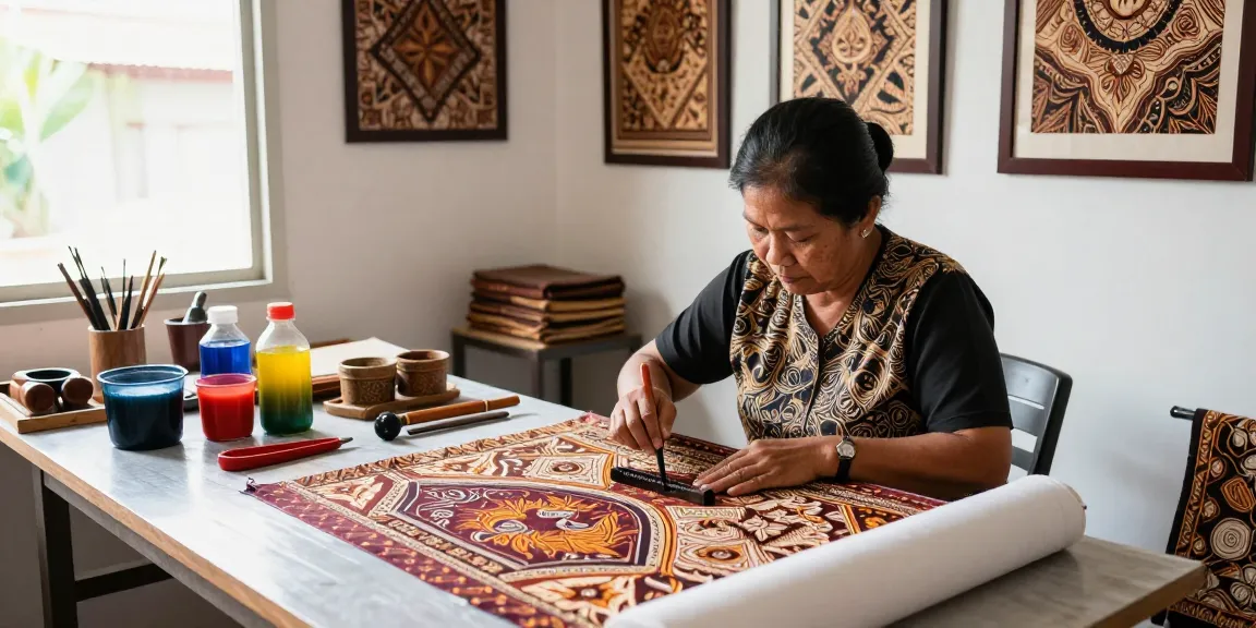 Pengrajin bekerja pada kain BATIK 88 di studio yang cerah