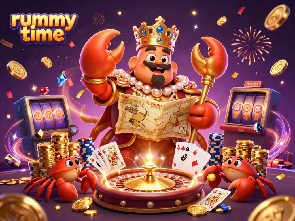 Play thrilling online rummy time with dynamic game visuals, golden coins, and vibrant characters.