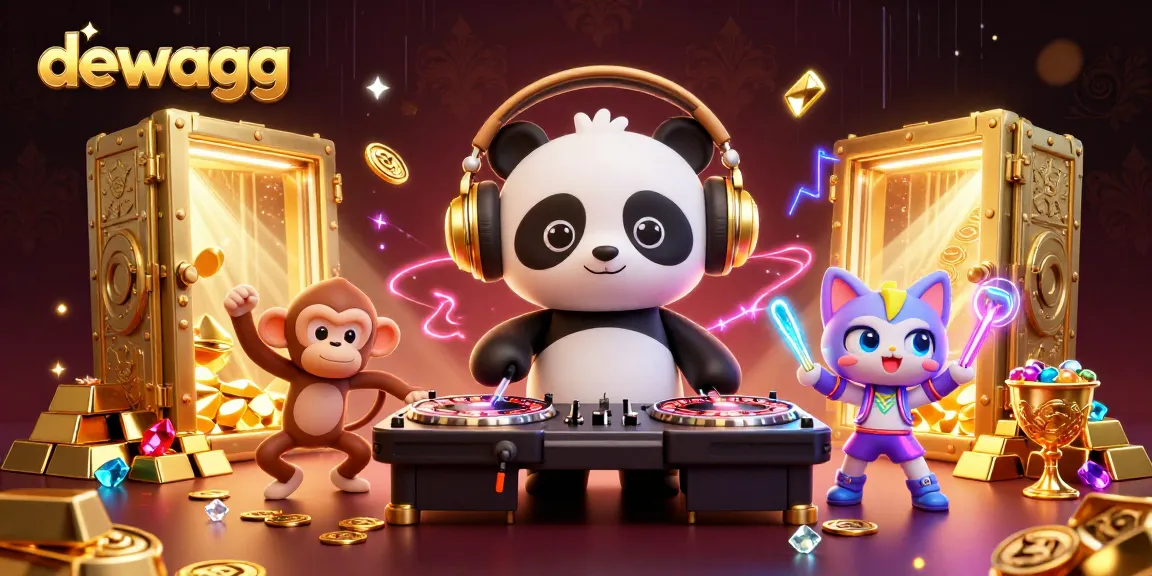 Dewagg offers exciting gambling opportunities, featuring a lively DJ panda and colorful casino elements.