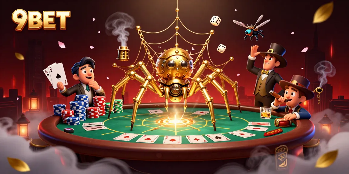 Engage in thrilling games with 9BET at a lively poker table filled with colorful chips.