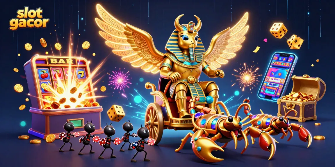 Memenangkan slot gacor dengan ilustrasi karakter kasino 3D berwarna-warni dan elemen permainan yang menarik.