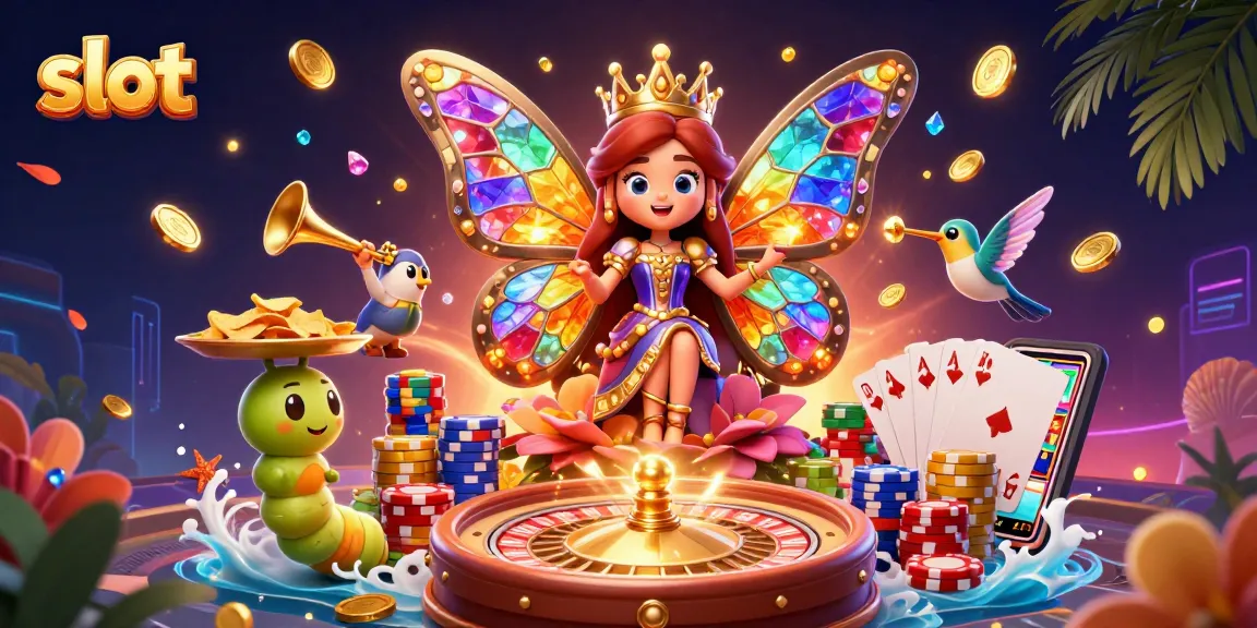 Putar slot dengan ratu kupu-kupu dan banyak koin emas dalam ilustrasi 3D yang megah.
