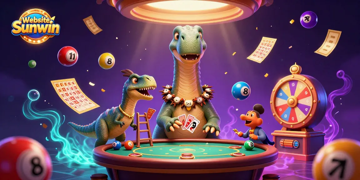 Engage in exciting casino games at Website Sunwin with a vibrant scene of a brontosaurus and raptor.