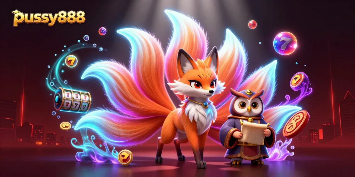 Pussy888 players enjoy vibrant slot experiences with a mystical nine-tailed fox and a wise owl spirit.