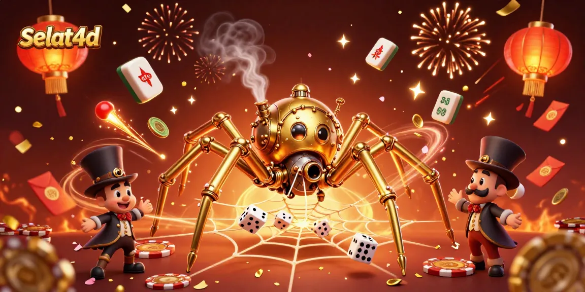Engage with selat4d's thrilling gameplay featuring a golden spider web amidst vibrant casino elements.