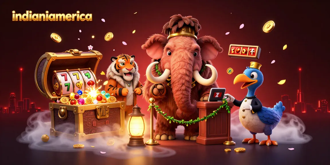 Experience excitement at indianiamerica with a vibrant cartoon casino scene featuring unique characters and dynamic game elements.