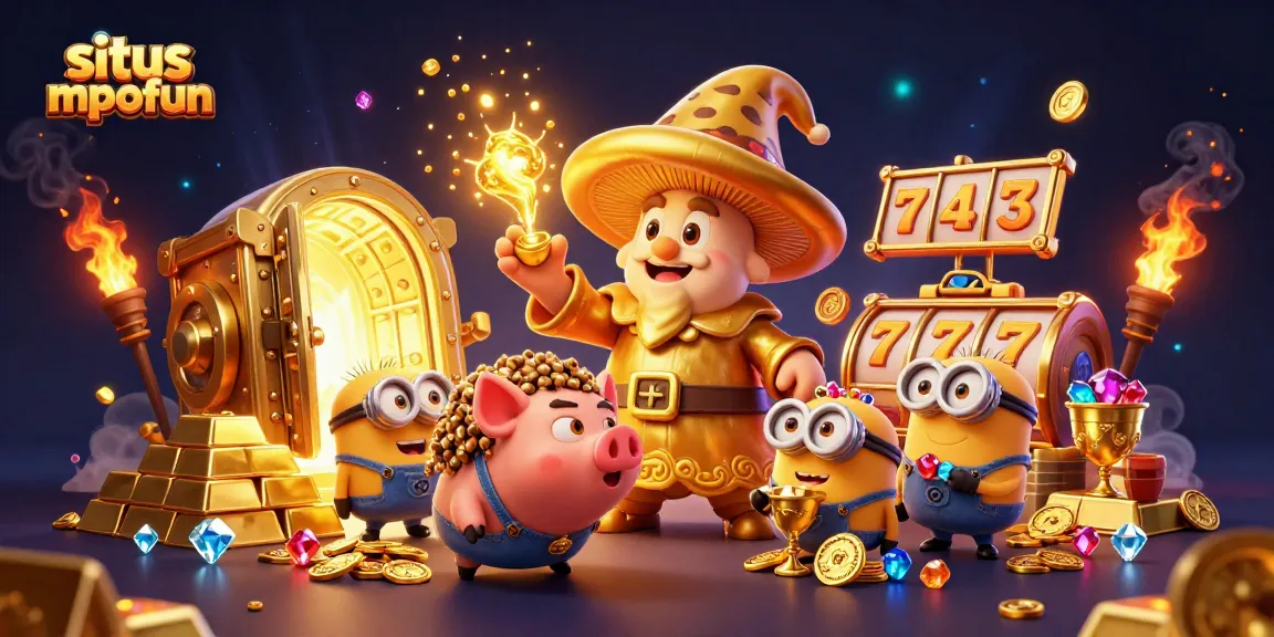 Join the excitement at situs mpofun with a magical illustration showcasing golden treasures and slot games!