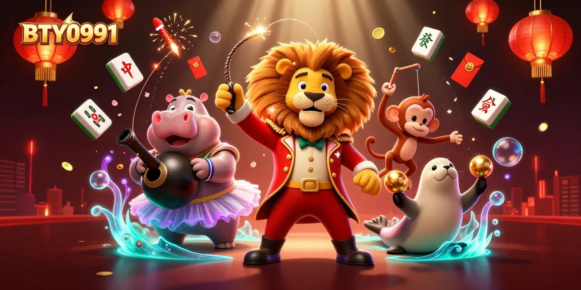 Bet on excitement with BTY0991 in a vibrant 3D circus-themed casino illustration.